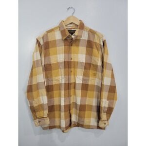 Timberland Mens Large Neutral Plaid Cotton Button Down Long Sleeve Heavy Shirt L